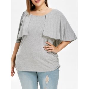 

Flutter Sleeve Plus Size Side Ruched T-shirt, Light gray