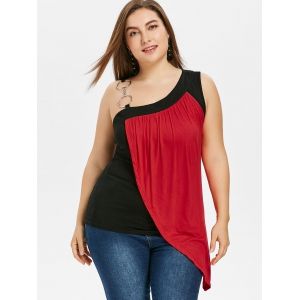 Plus Size One Shoulder Asymmetrical Overlay Tank Top -  