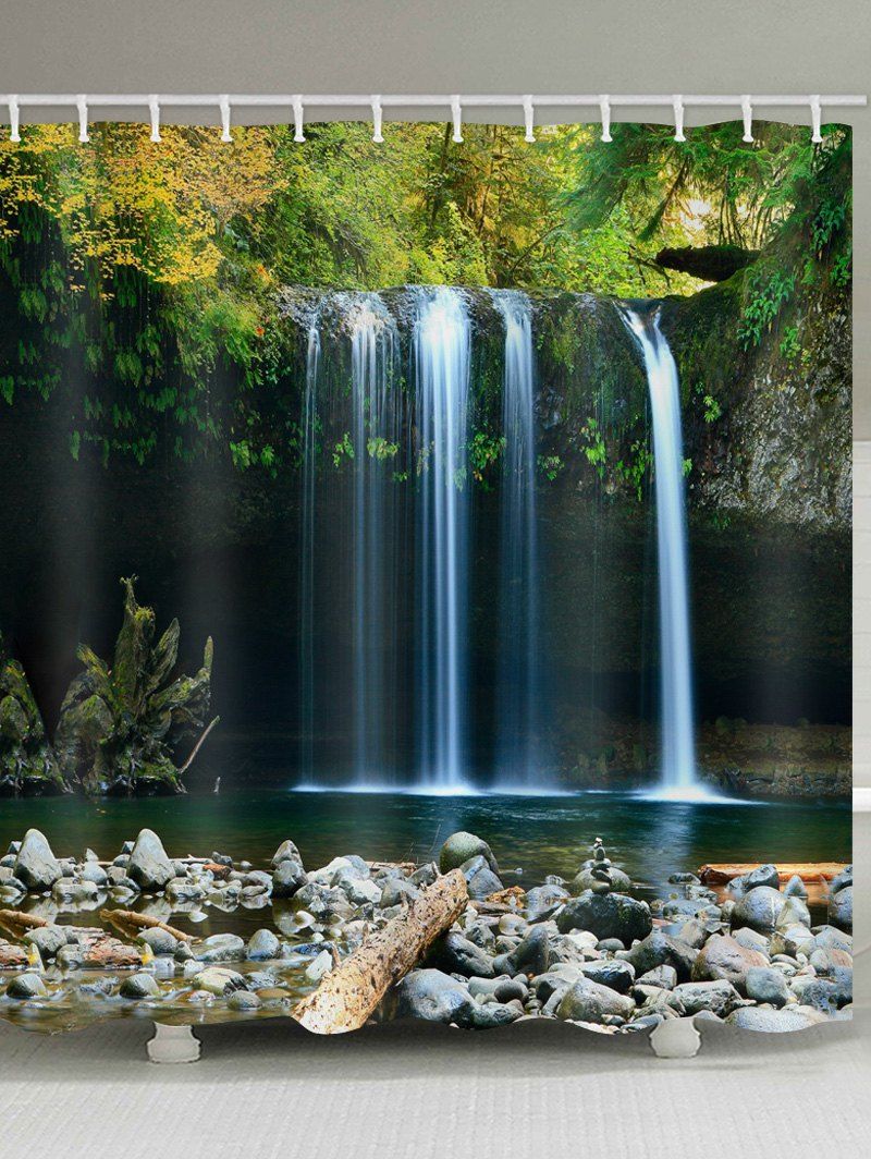 

Green Forest Waterfall Bath Shower Curtain, Spring green