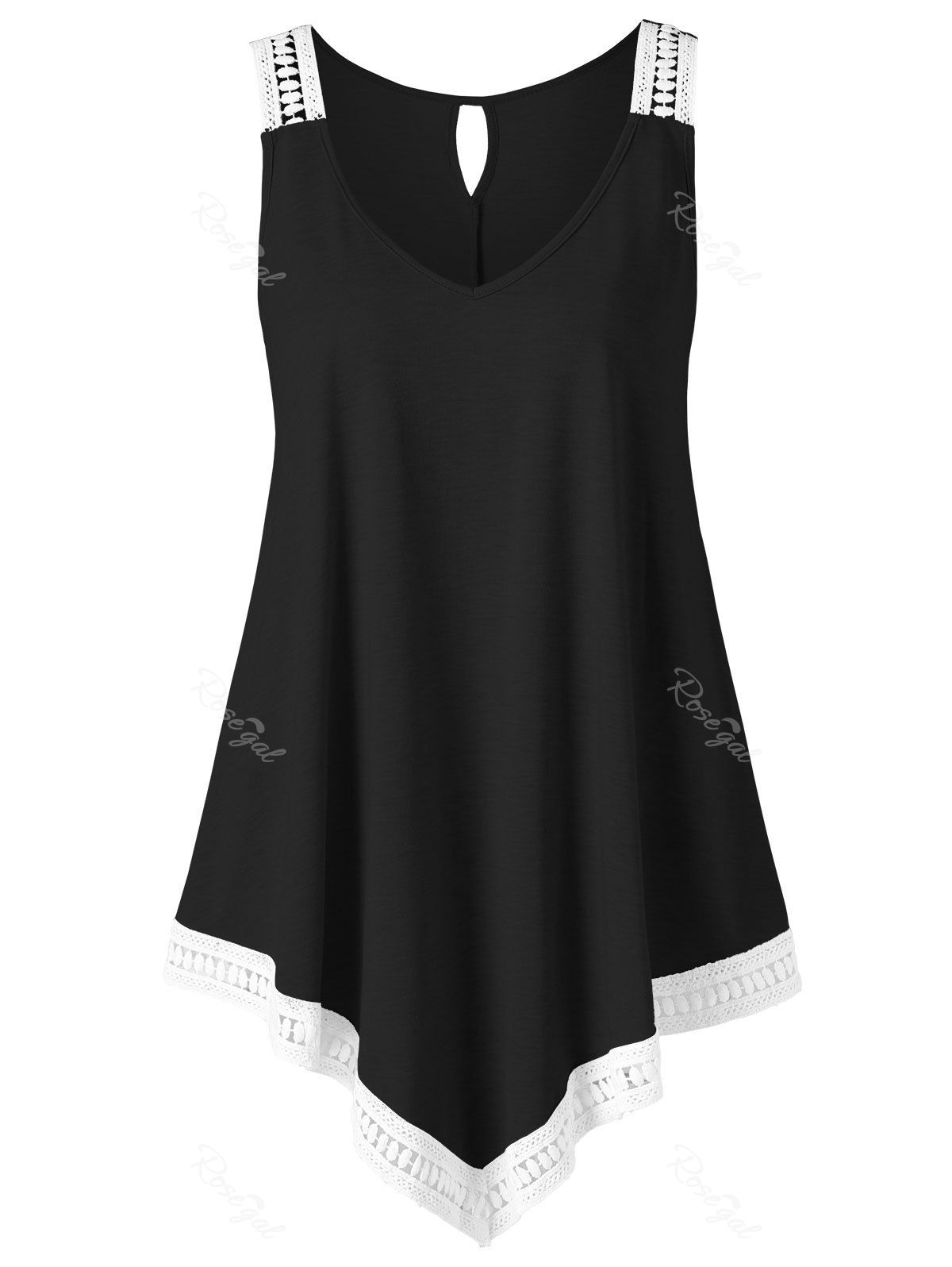 

Plus Size V Neck Trapeze Tank Top, Black