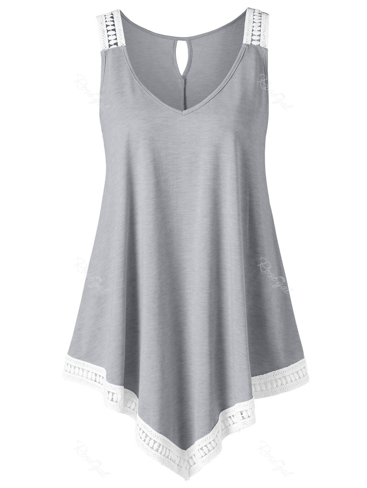 

Plus Size V Neck Trapeze Tank Top, Light gray