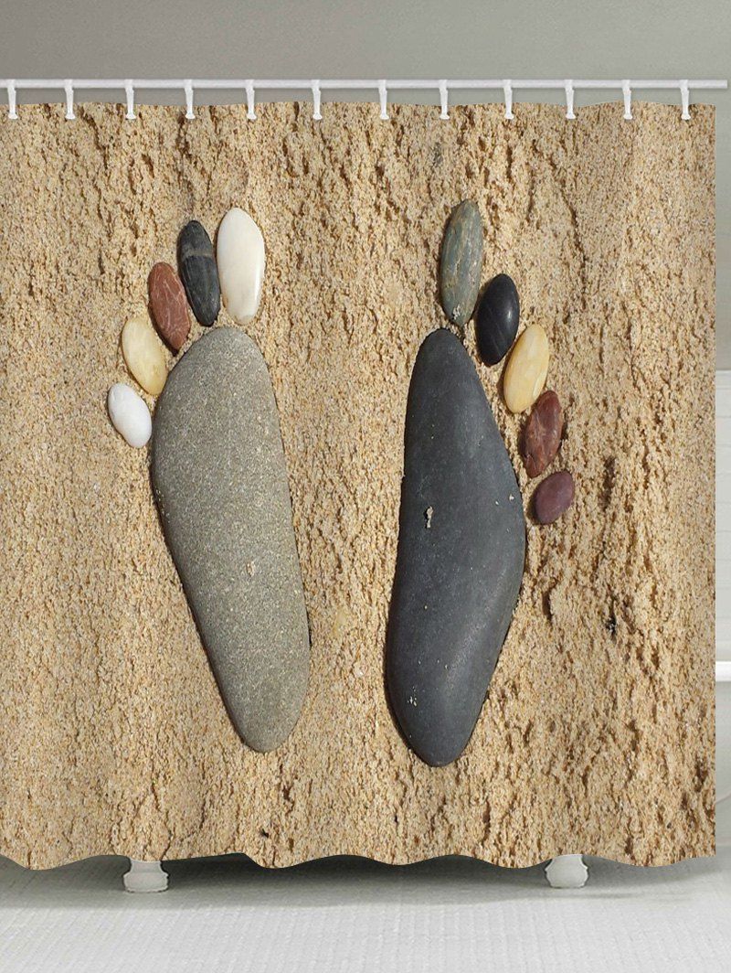 

Stones Footprint on the Beach Patterned Shower Curtain, Khaki