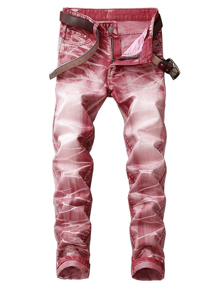 

Slim Fit Smog Print Color Dyed Jeans, Red