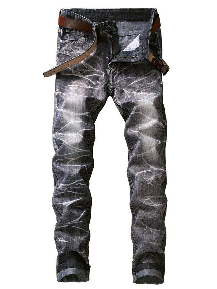 

Slim Fit Smog Print Color Dyed Jeans, Gray
