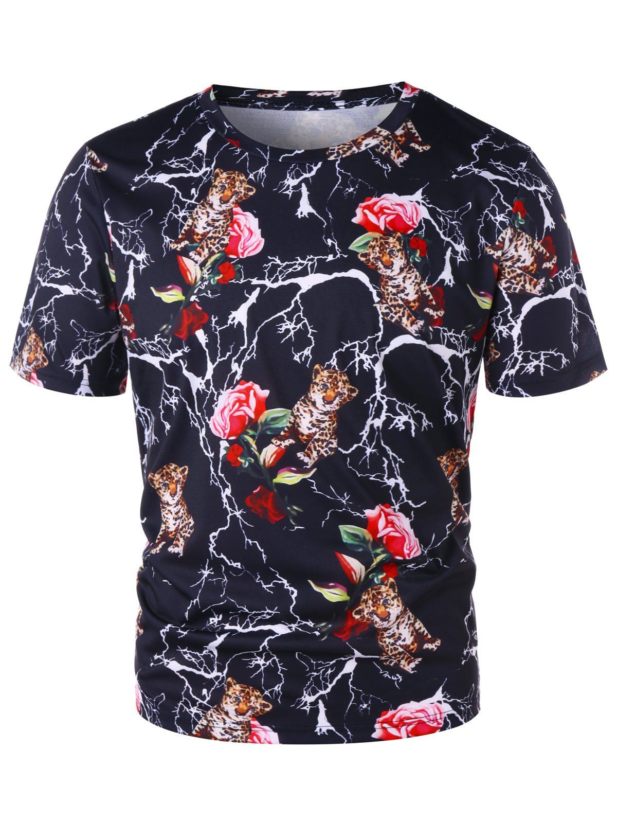 

Tiger Floral 3D Print Tee, Black