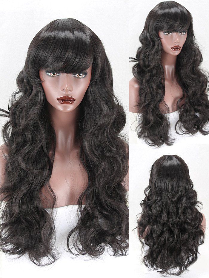 

Long Side Bang Body Wave Synthetic Wig, Natural black