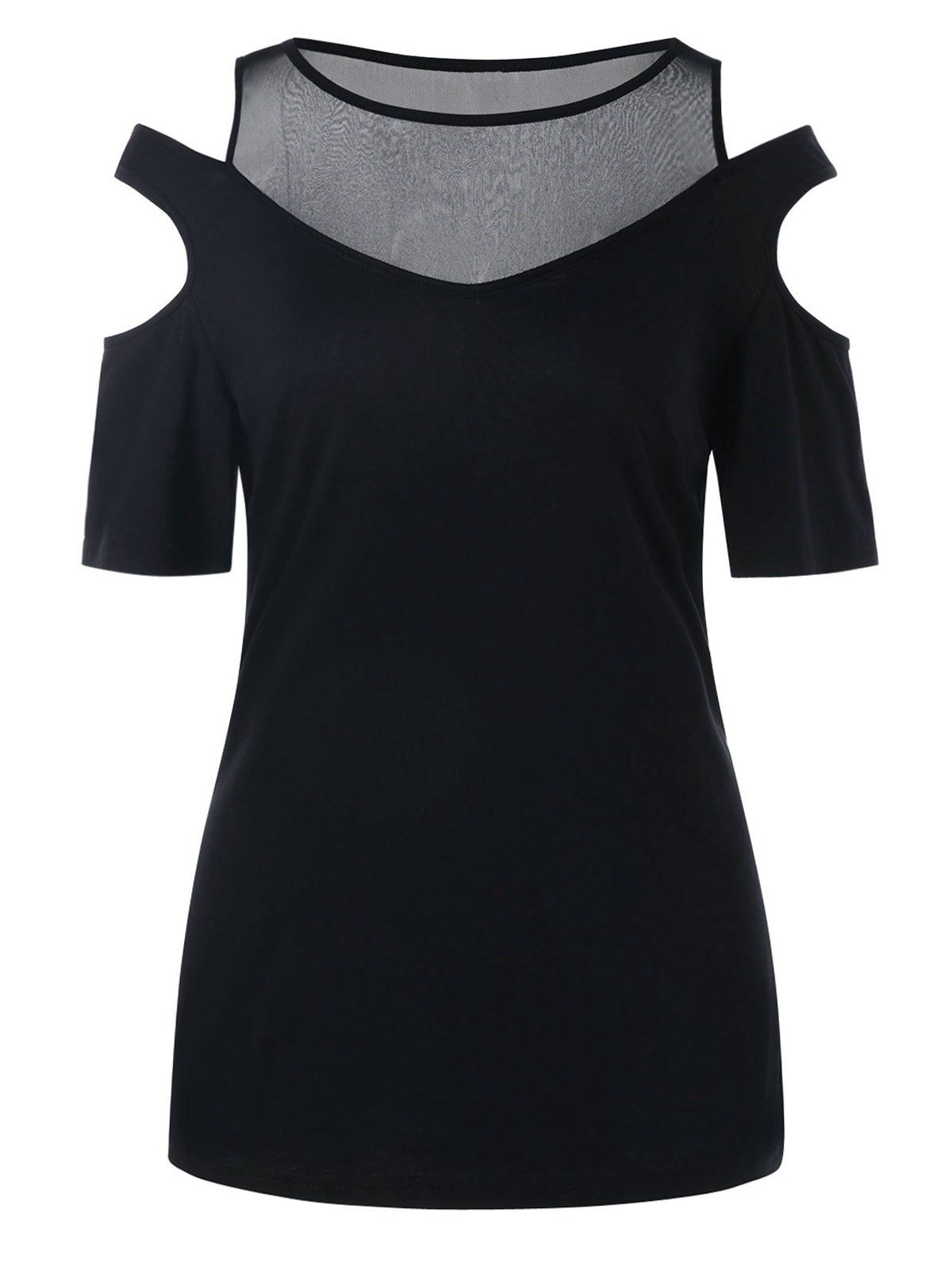

Cold Shoulder Mesh Panel T-shirt, Black