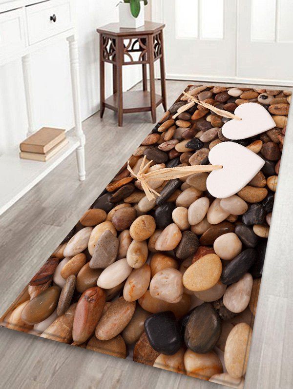 

Double Heart Ornaments on the Stones Print Bathroom Floor Rug, Multi