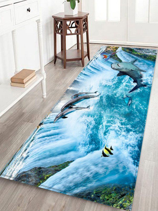 2018 Dolphin Surfing On Waves Print Antiskid Floor Area Rug Best Dolphin Surfing On Waves Print Antiskid Floor Area Rug