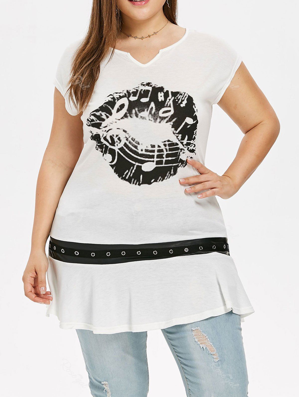 

Plus Size Lip Print Flounce Graphic T-shirt, White