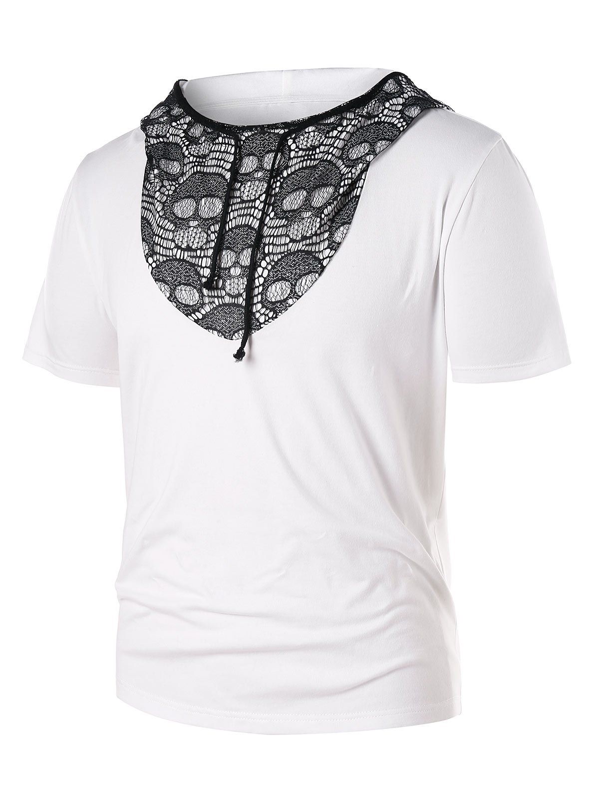 

Hooded Skull Lace Panel Tee, White