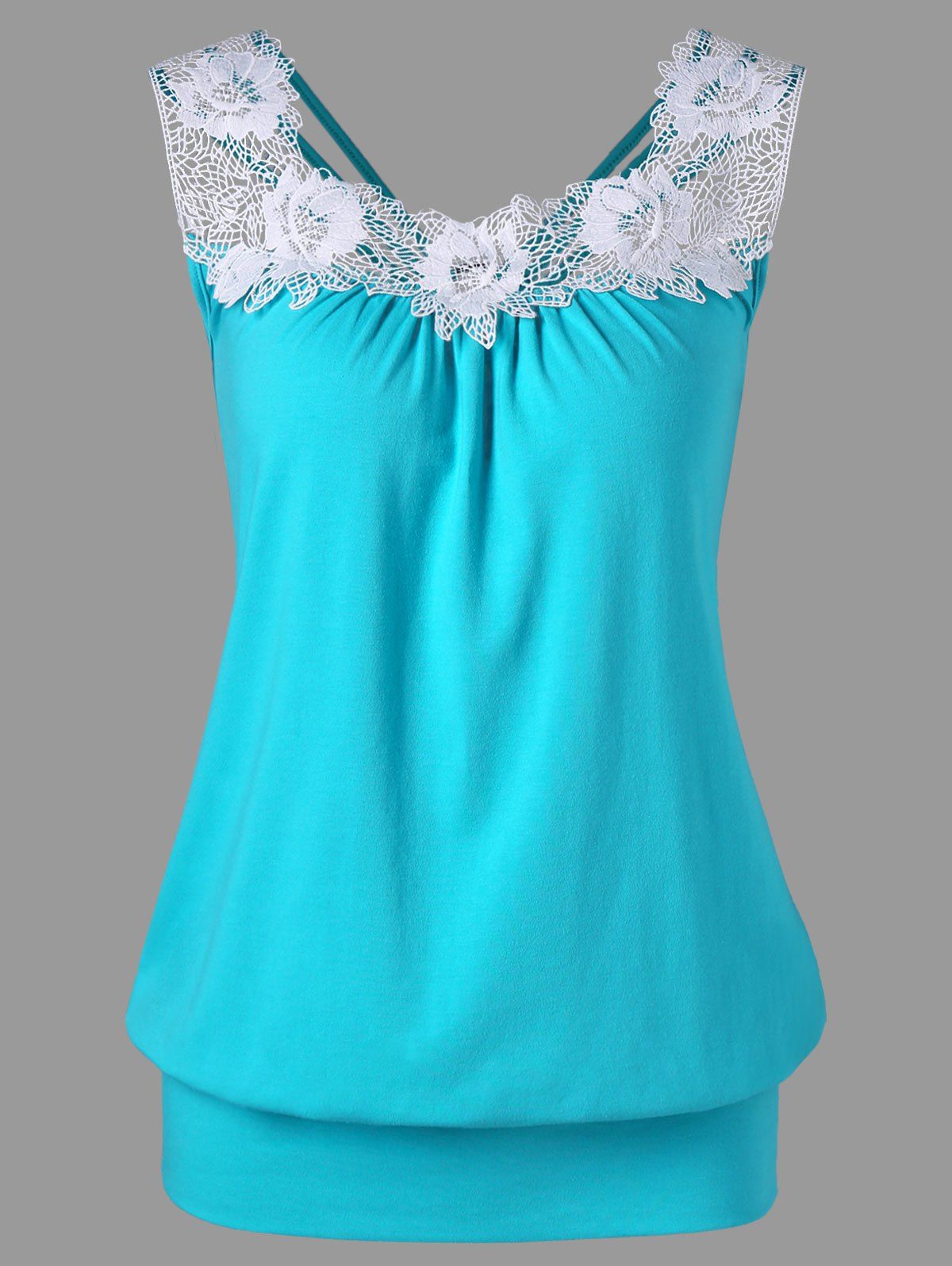 

Square Neck Blouson Tank Top, Blue