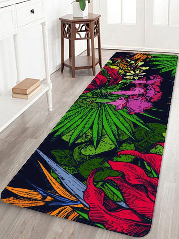 

Tropical Flowers Pattern Water Absorption Area Rug, Multi