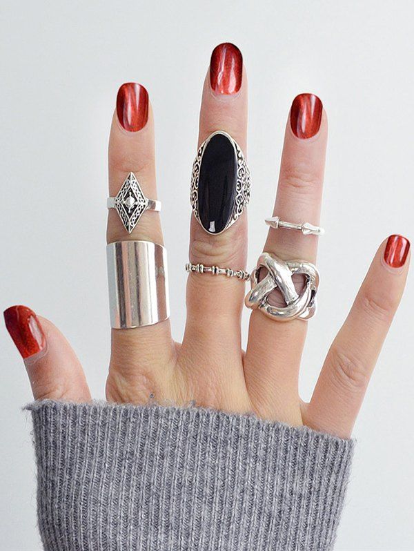 

Geometric Alloy 6 Pieces Rings, Silver