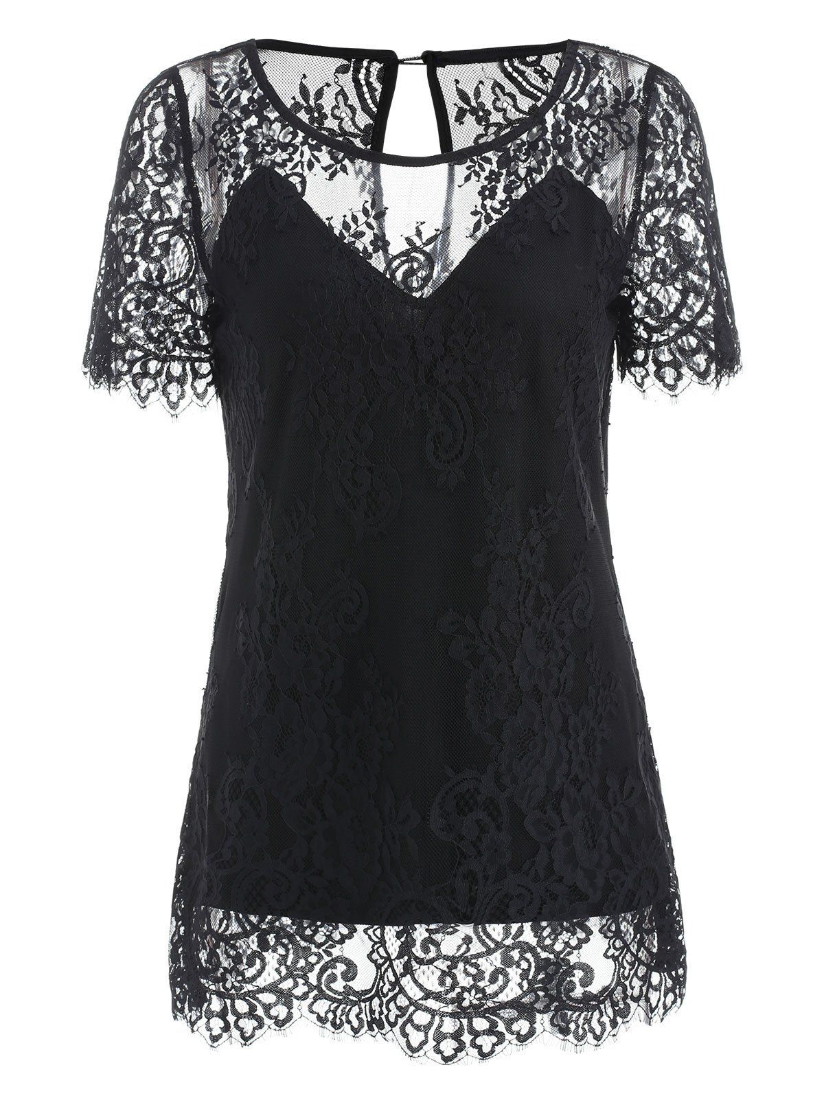 

Short Sleeve Lace T-shirt, Black