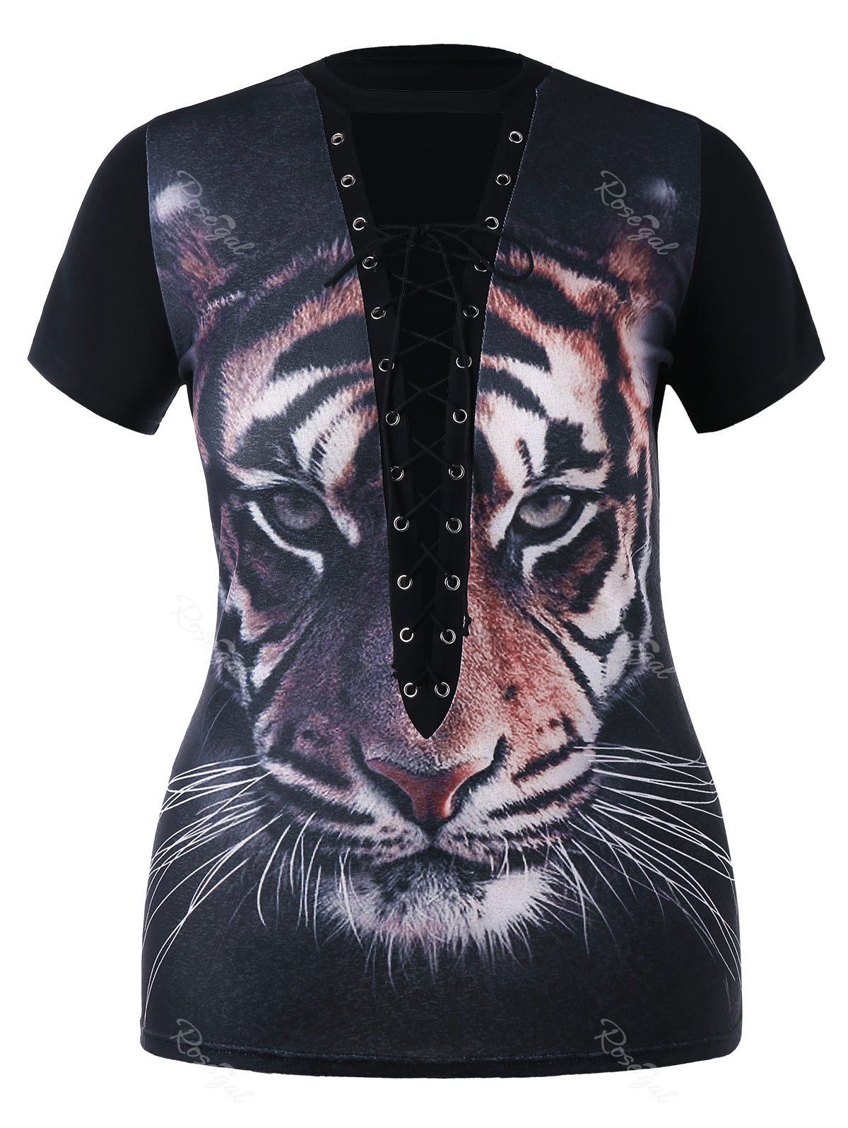 

Plus Size Tiger Lace Up T-shirt, Black