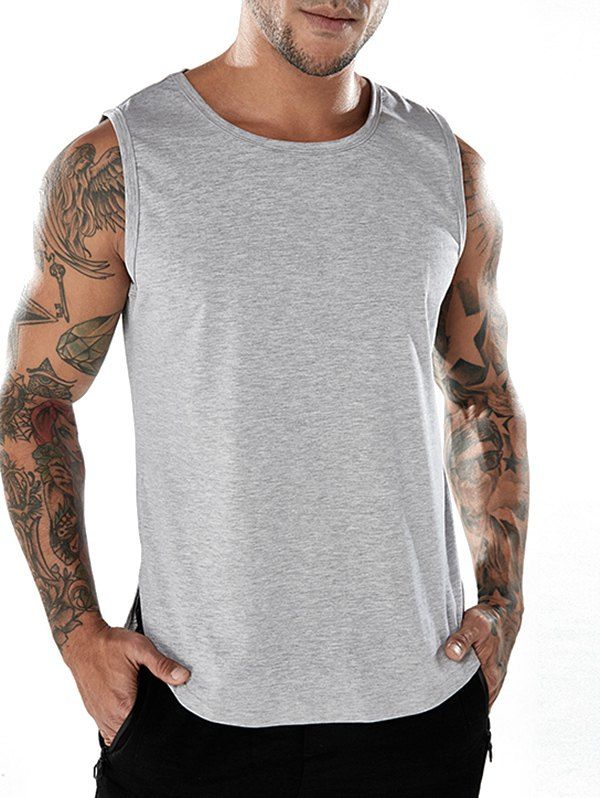 

Crew Neck Split Hem Tank Top, Platinum
