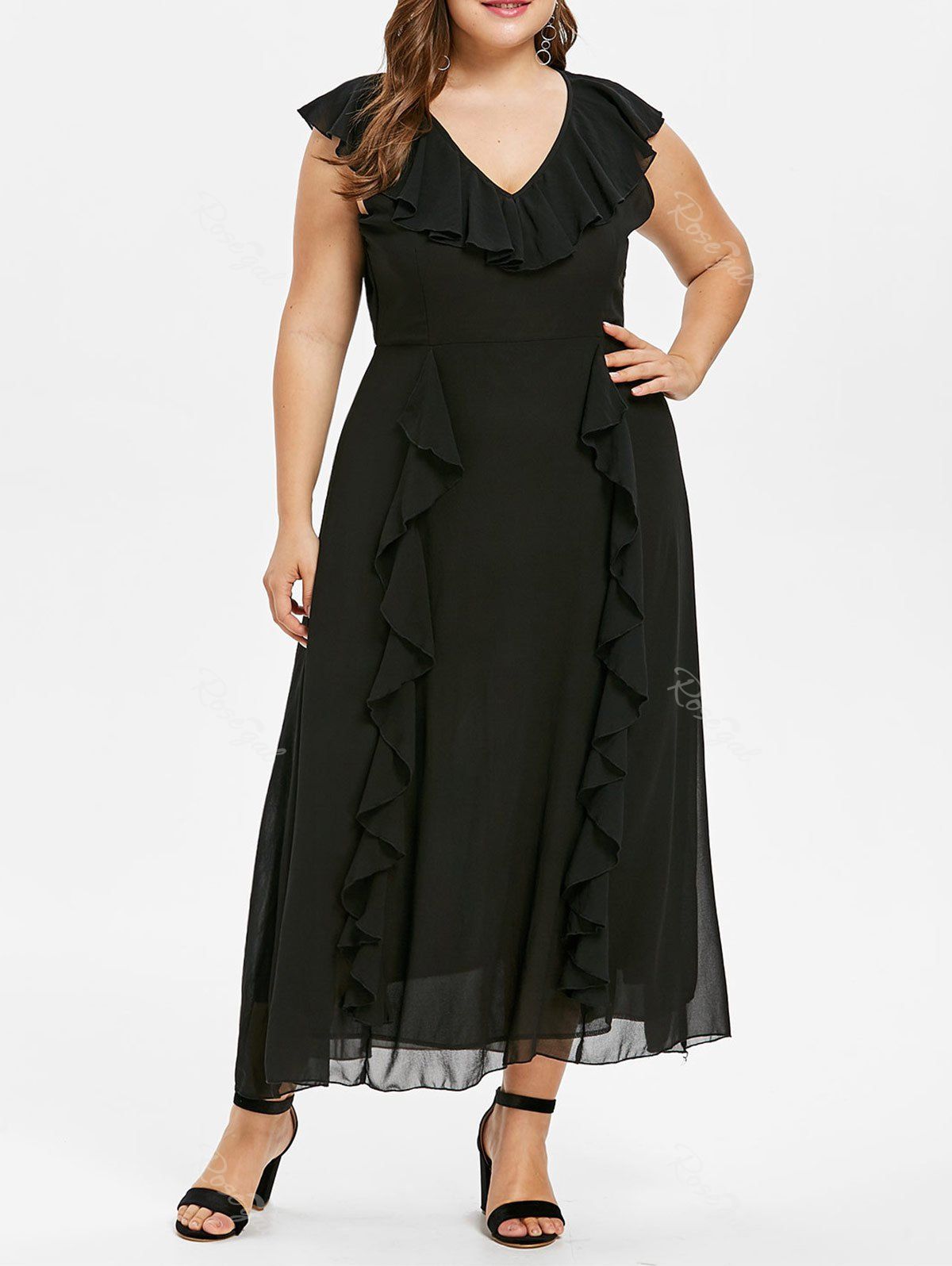 

Plus Size Ruffle Maxi Dress, Black