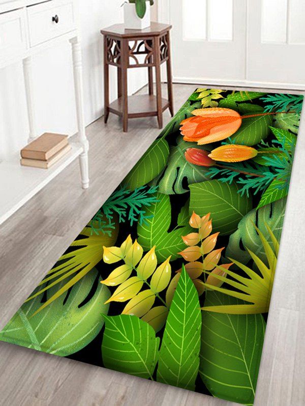 

Flowers and Dense Leaves Printed Antiskid Floor Mat, Seaweed green