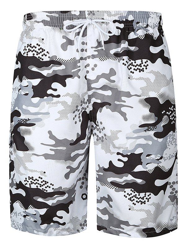 

Camo Print Pocket Design Hawaiian Bermuda Shorts, White