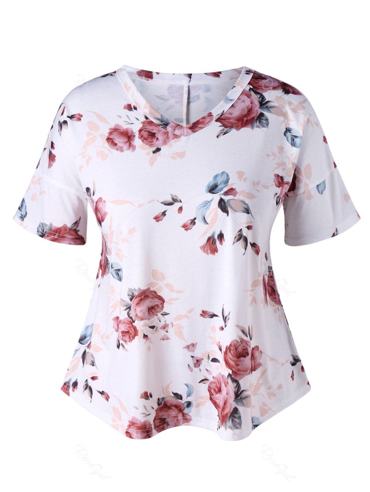 

Plus Size Flower Printed Tee, White