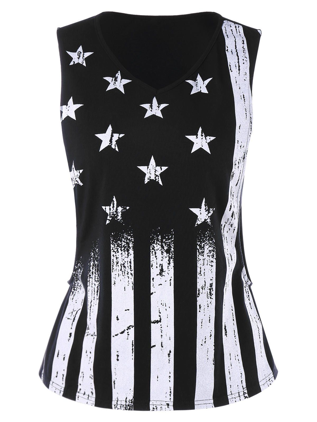 

Patriotic Print Tank Top with Bandeau Top, Black