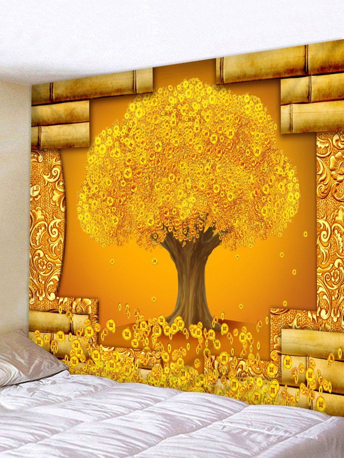 

Golden Cash Tree Print Wall Hanging Tapestry, Gold