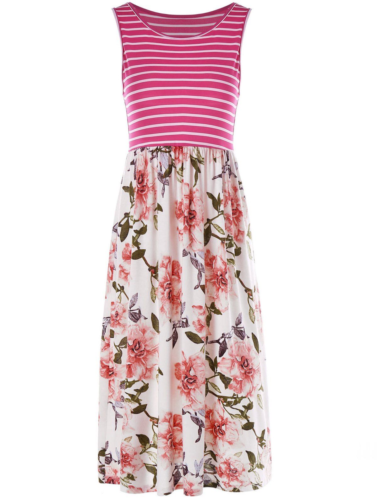 

Stripe Flower Sleeveless Dress, Colormix