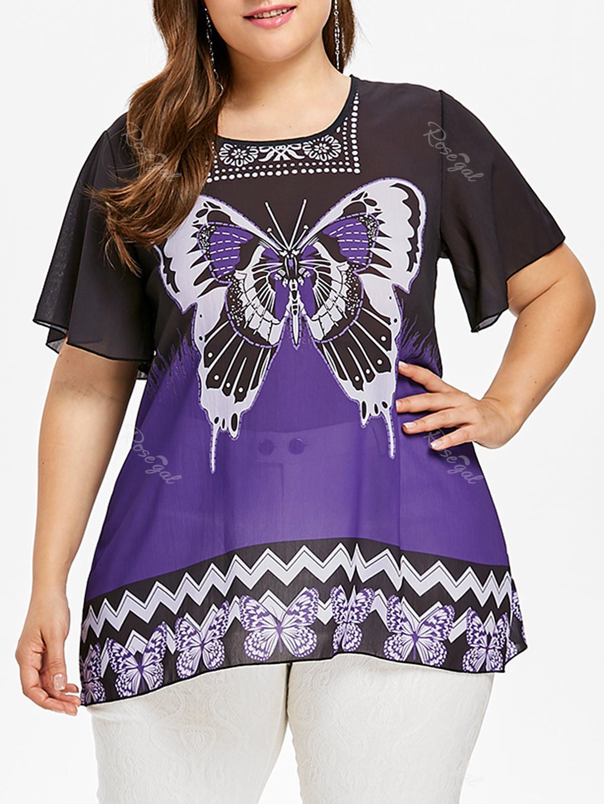 

Plus Size Butterfly Pattern T-shirt, Purple