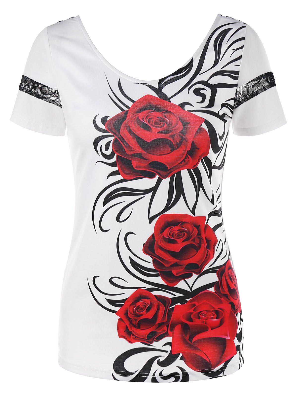 

Floral Lace Panel Open Back T-shirt, Multi