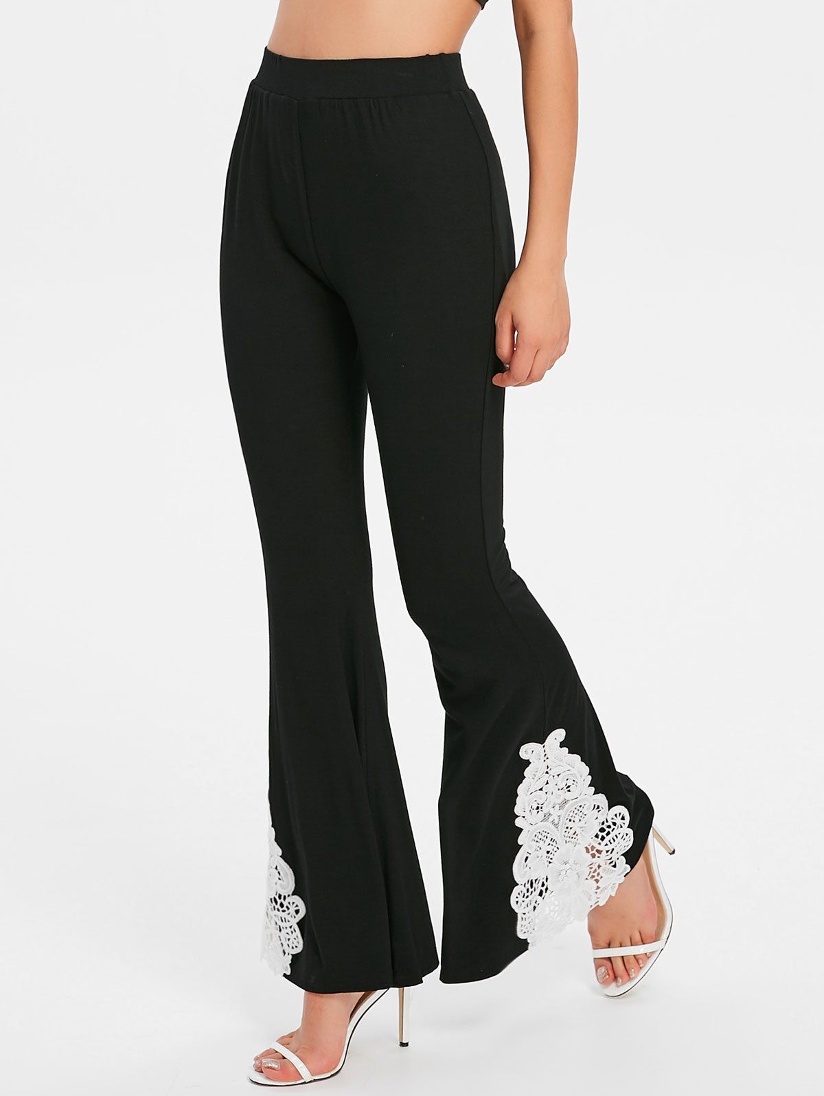 

Crochet Panel Flare Pants, Black