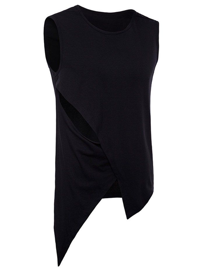 

Cross Hem Asymmetrical Tank Top, Black