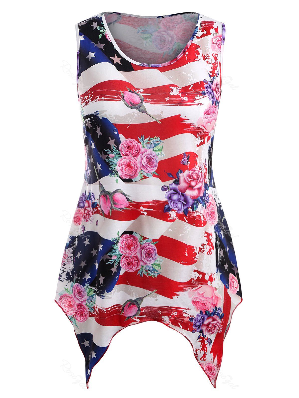

Plus Size Rose Patriotic American Flag Tank Top, Multi