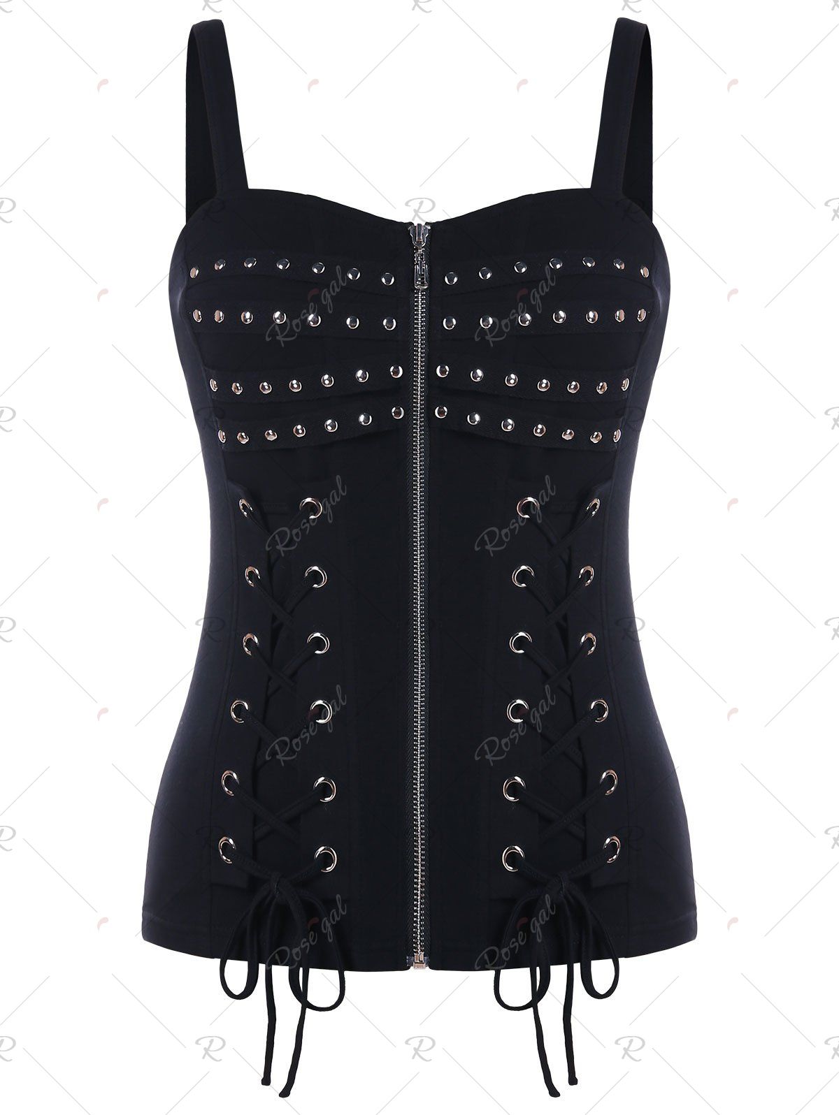 Black M Lace Up Zipper Full Corset Tank Top