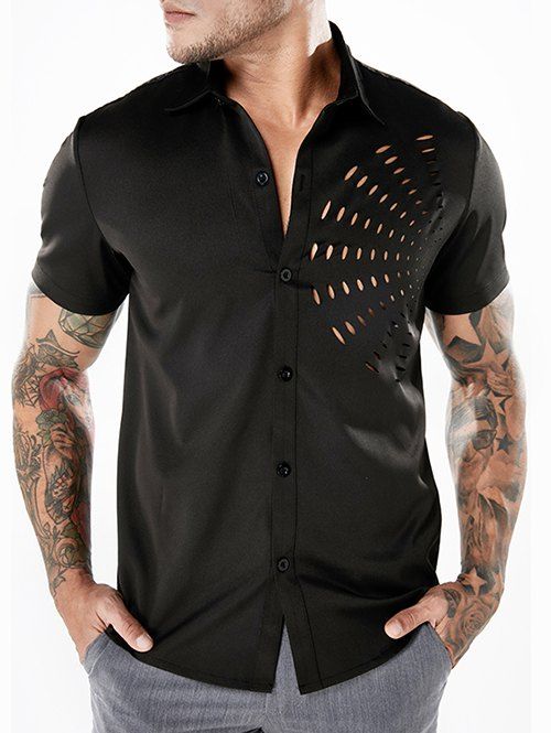 

Short Sleeve Hollow Out Shirt, Black