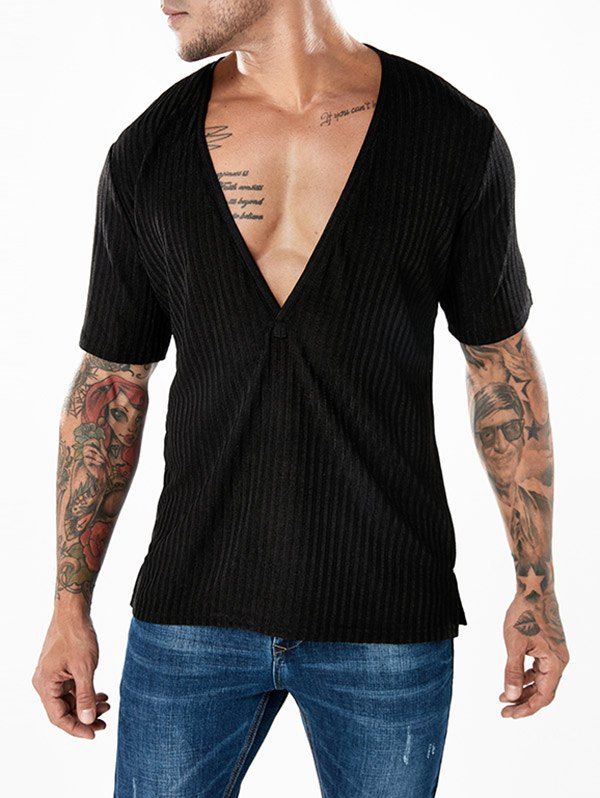 

Breathable Deep V-neck T-shirt, Black