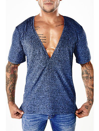 

Breathable Deep V-neck T-shirt, Navy blue