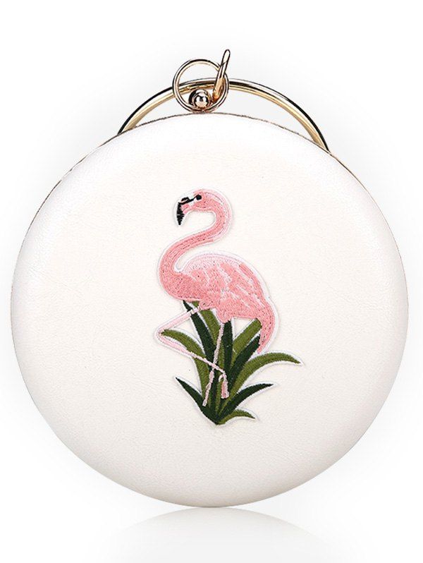 

Round Shaped Chic Flamingo Handbag with Chain, White