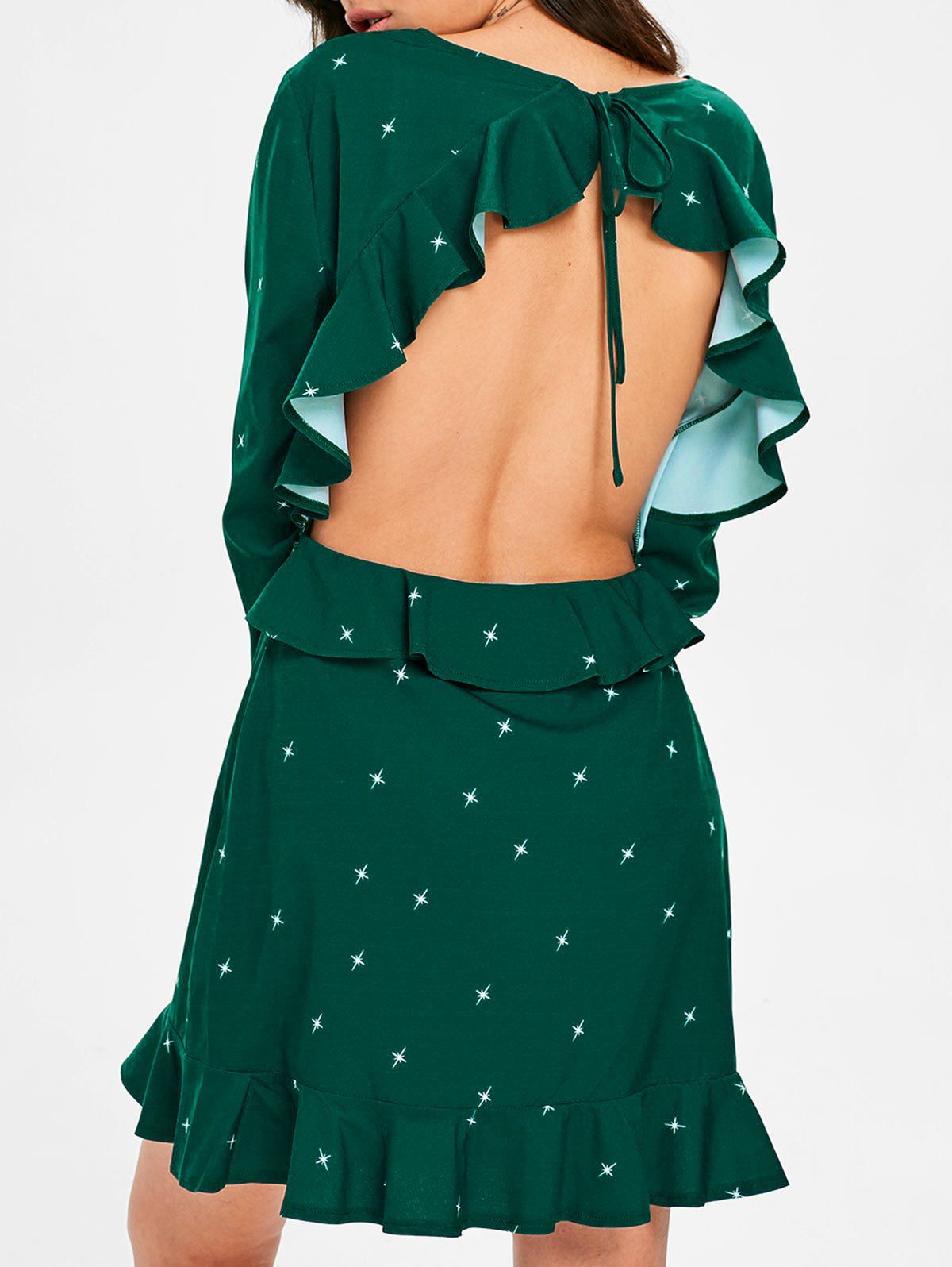 

Ruffle Backless Long Sleeve Dress, Medium sea green