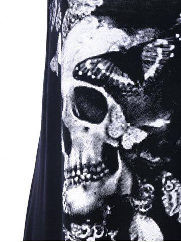 

Plus Size Lace Yoke Asymmeric Skull Tank Top, Black