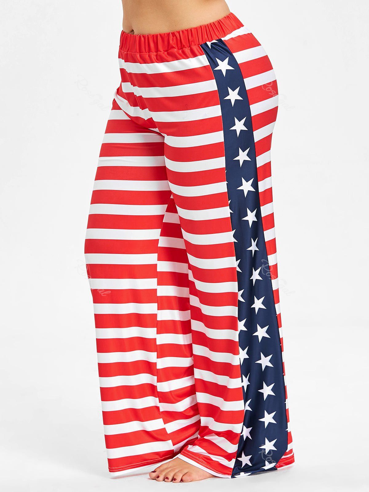 

Plus Size American Flag Wide Leg Pants, Red