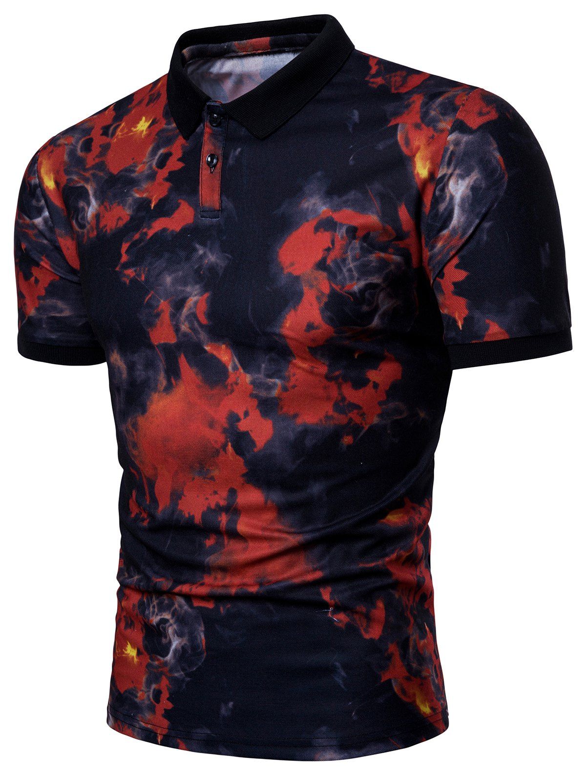 

Short Sleeve Smog Print Polo Shirt, Red wine