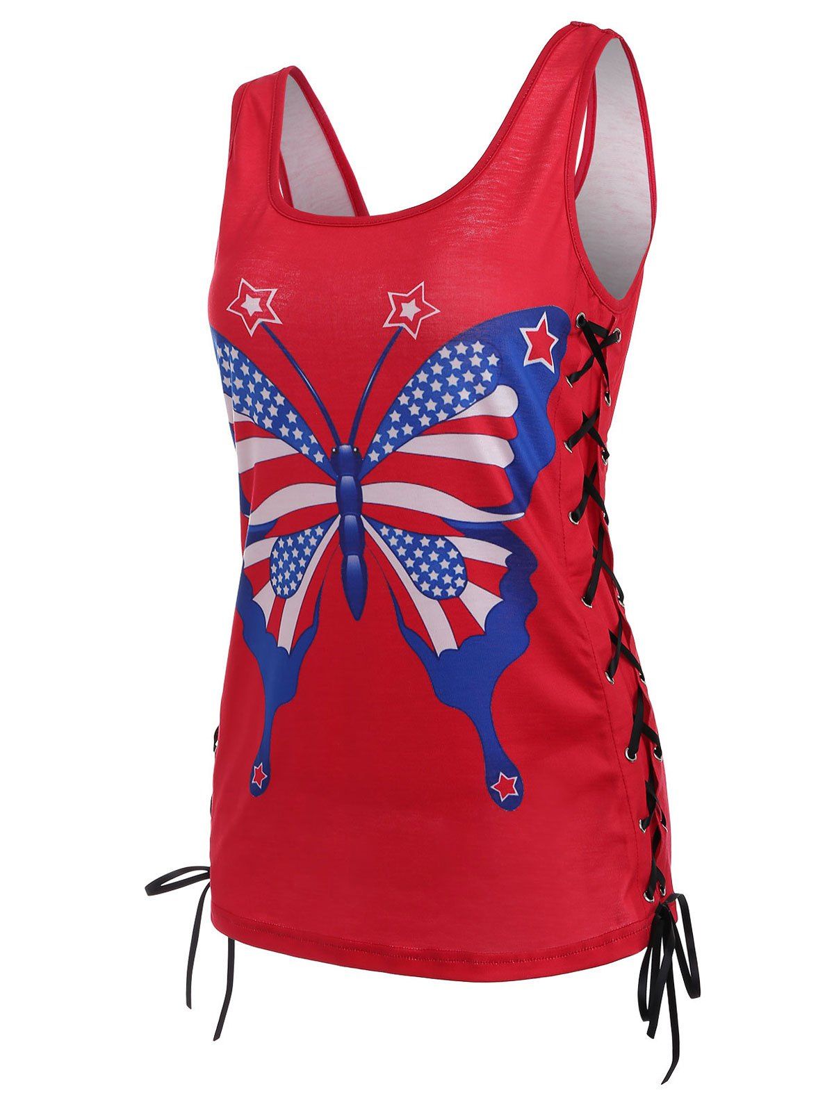 

American Flag Patriotic Lace-up Tank Top, Red