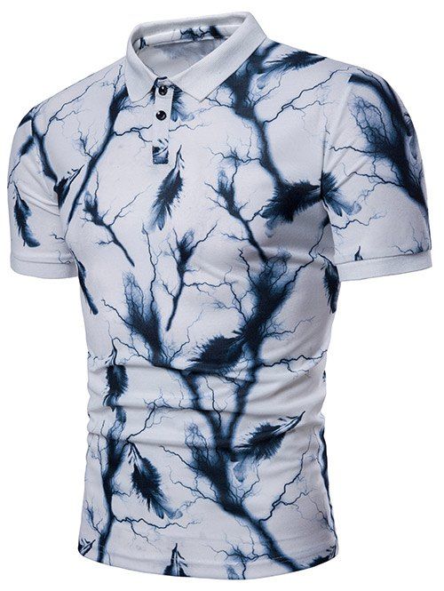 

Lighting Print Short Sleeve Polo T-shirt, White