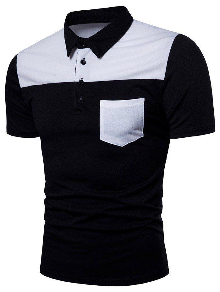 

Pocket Design Contrast Color Short Sleeve Polo Shirt, Black