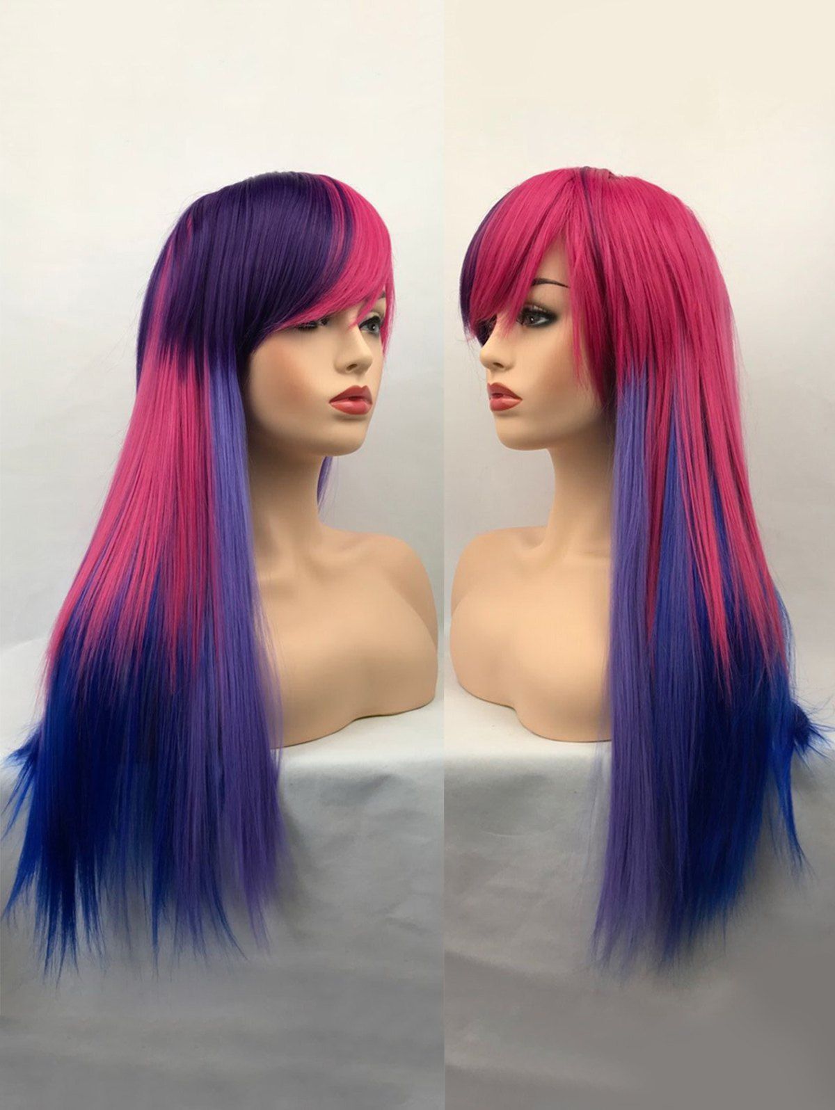 

Long Inclined Bang Colormix Straight Synthetic Cosplay Wig, Multi