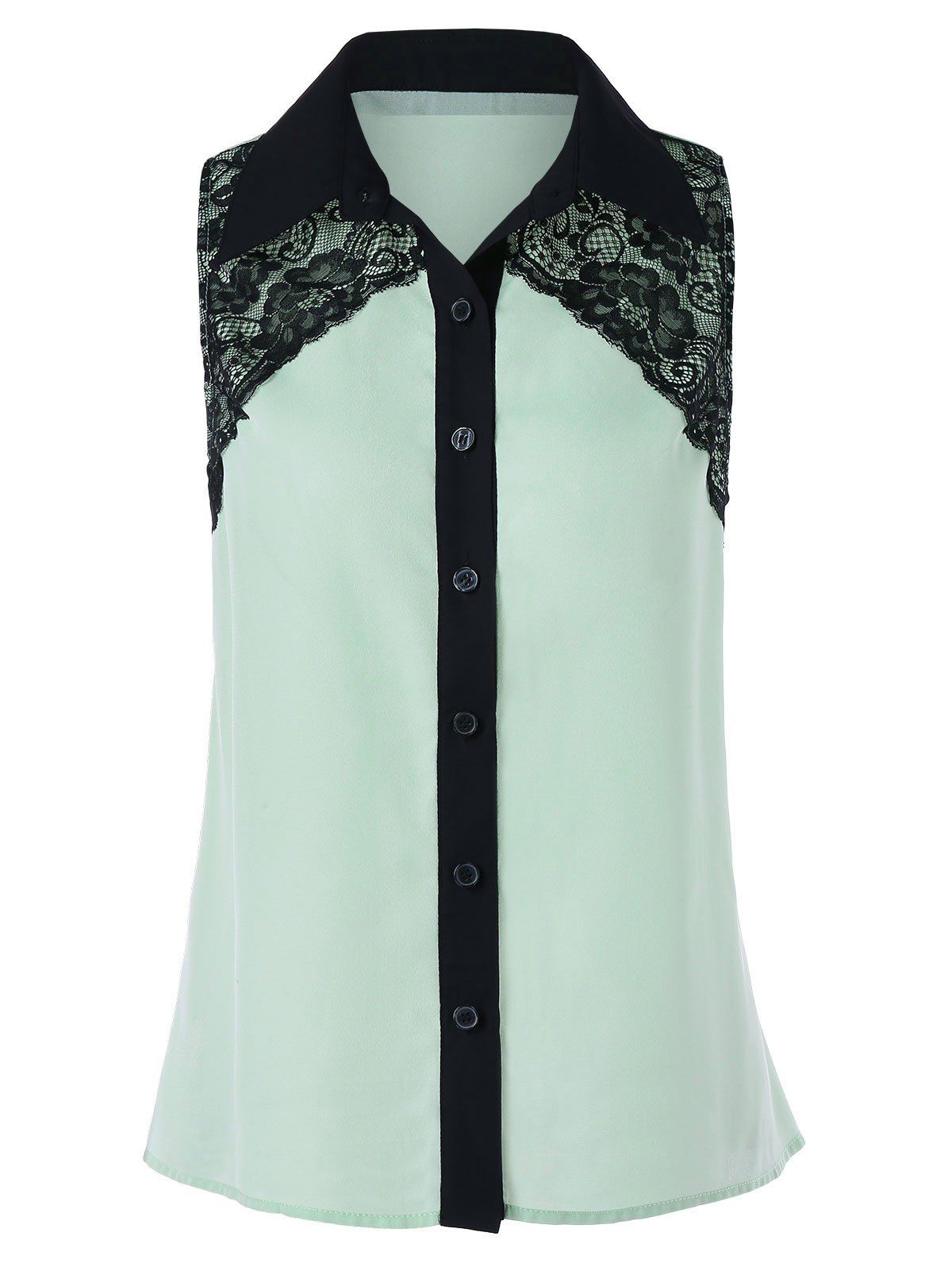 

Button Up Sleeveless Lace Design Shirt, Colormix