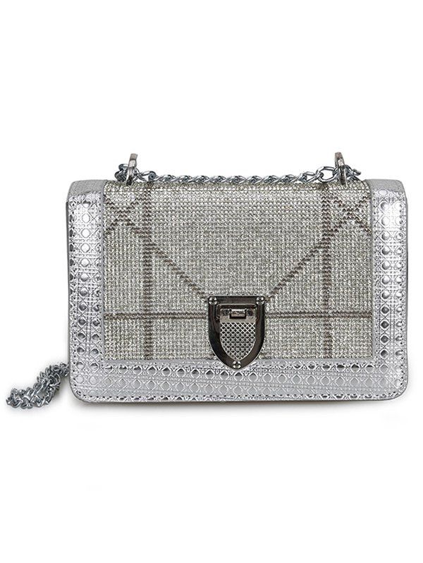 

Shimmer Rhinestone Decorated Crossbody Bag with Chain, Platinum