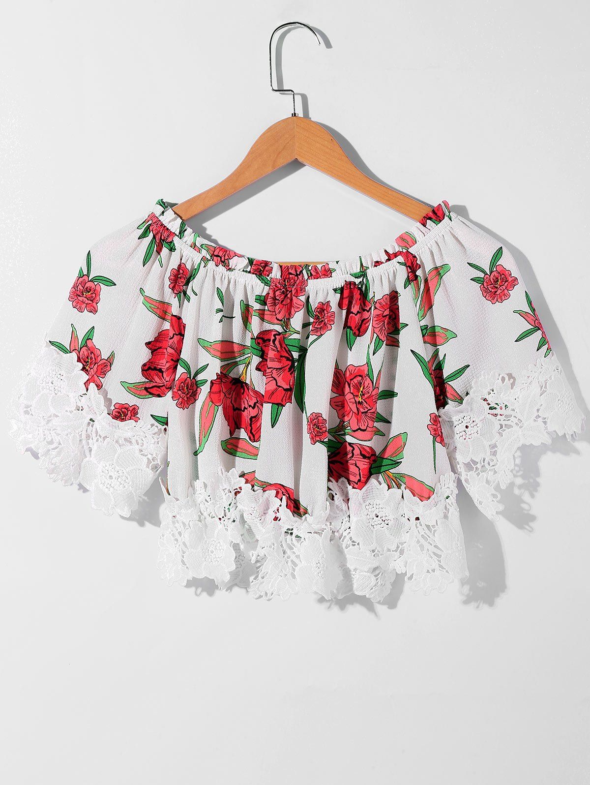 

Lace Crochet Allover Flower Print Crop Top, Multi