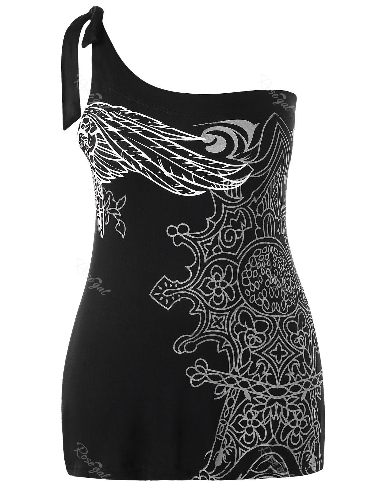 

Plus Size Tied One Shoulder Tank Top, Black